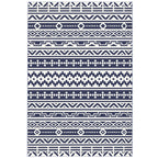  Reversible Outdoor Rug, Waterproof Plastic Straw with Carry Bag, 6' x 9', Blue & White Geometric — product image 1