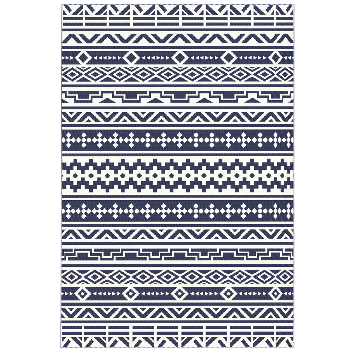  Reversible Outdoor Rug, Waterproof Plastic Straw with Carry Bag, 6' x 9', Blue & White Geometric — product image 1