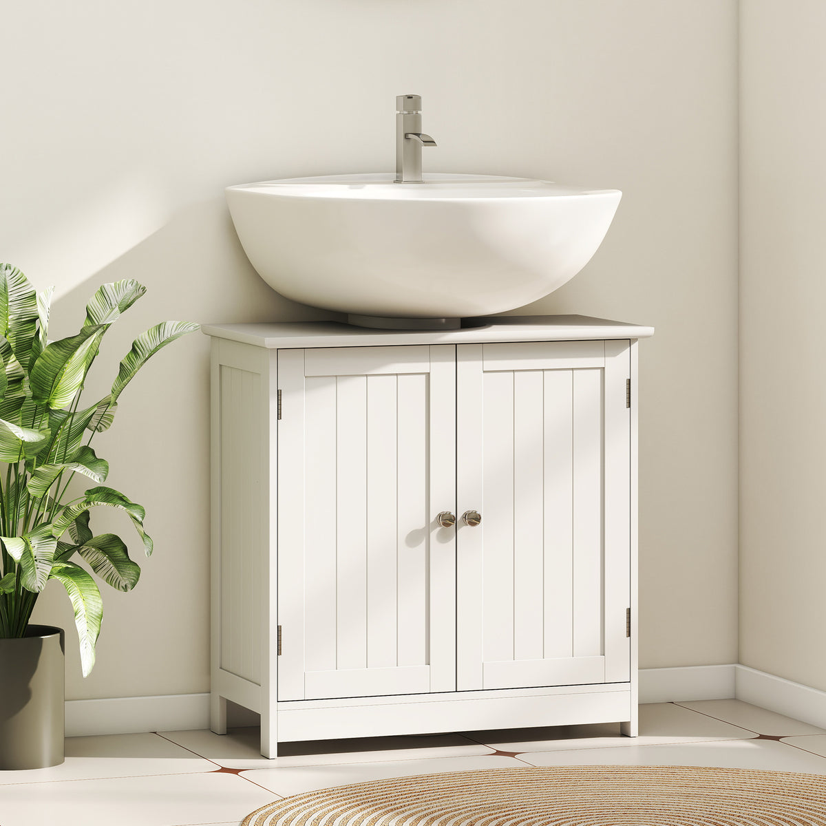  Under Sink Bathroom Cabinet, Pedestal Sink Storage Cabinet with 2 Doors, Shelf and U-Shape, White — product image 2
