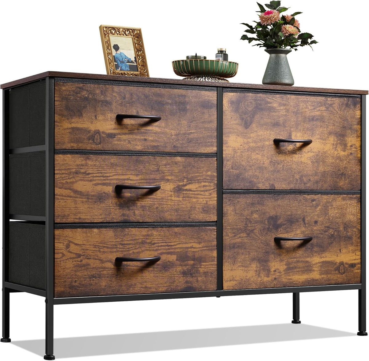 5 Drawer Dresser For Bedroom, Drawers With Wooden Top Metal Frame — product image 2