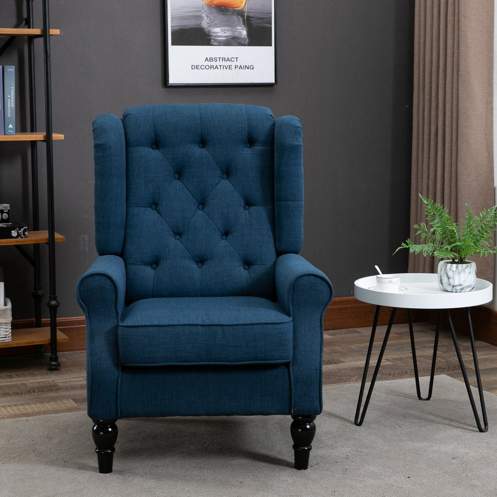 Fabric Tufted Club Accent Chair with Wooden Legs — Blue — product image 2