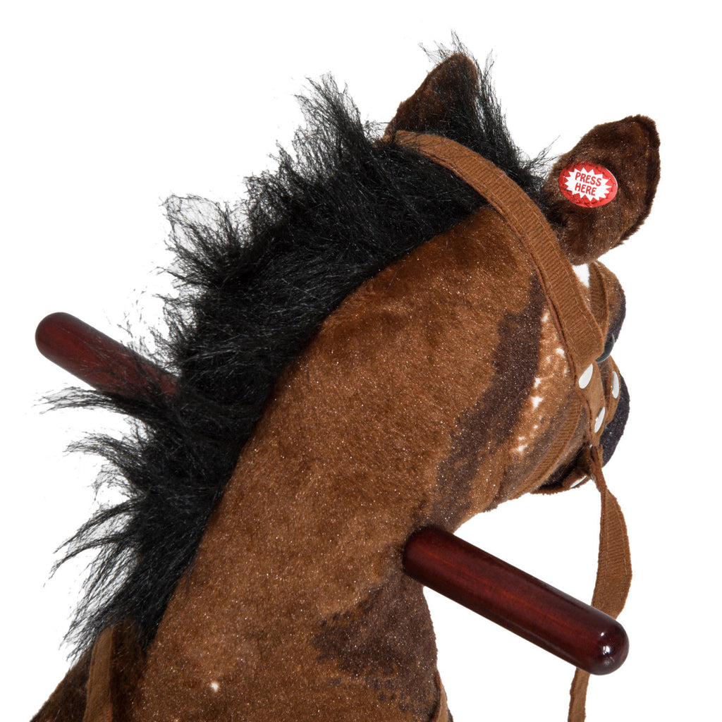 Kids Wooden Plush Ride-On Rocking Horse Chair Toy with Realistic Sounds Dark Brown/White — product image 2