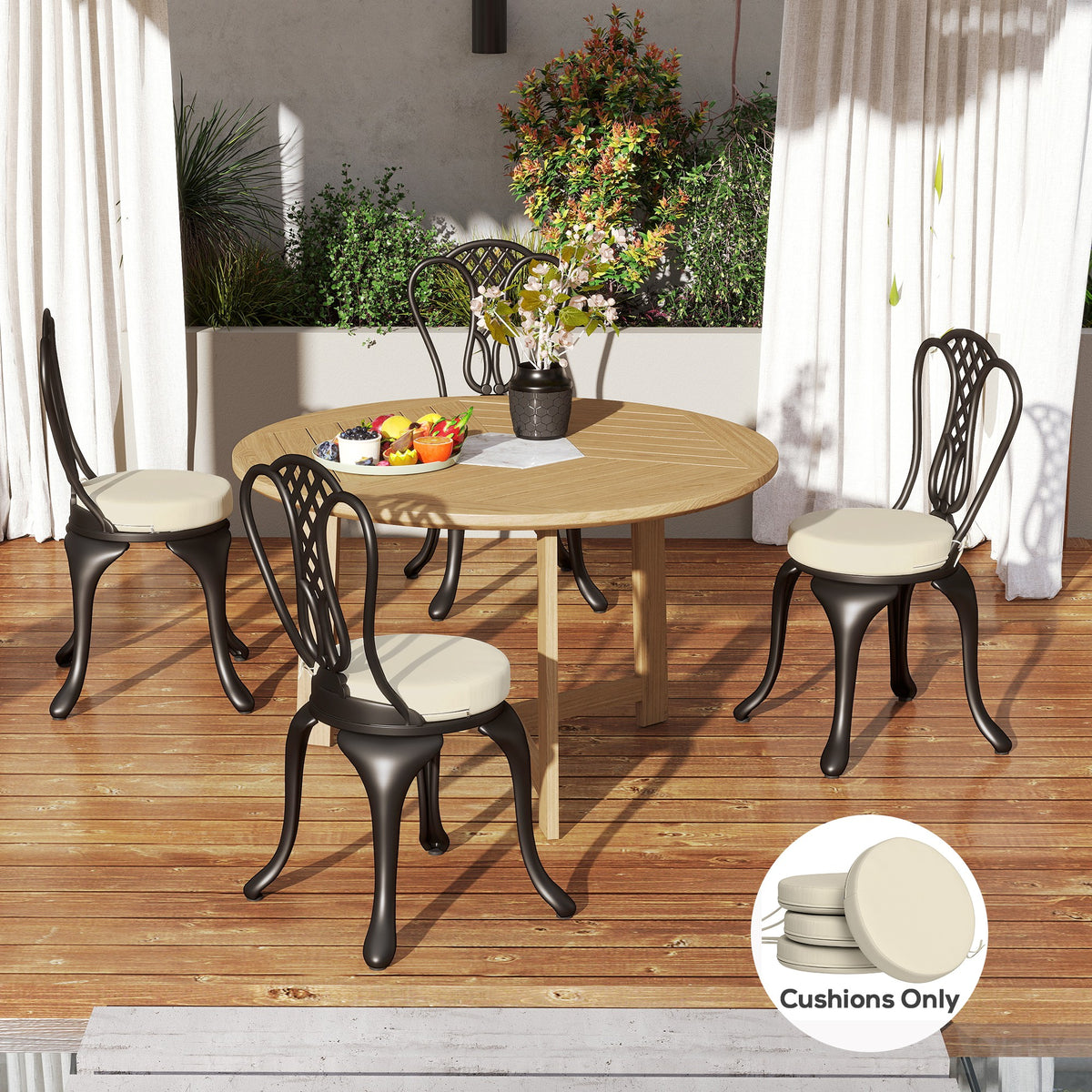 Patio Chair Cushions Set of 4 Round Seat Cushions for Dining Bistro Chairs Machine Washable, 15" x 15" x 3", Cream White — product image 3