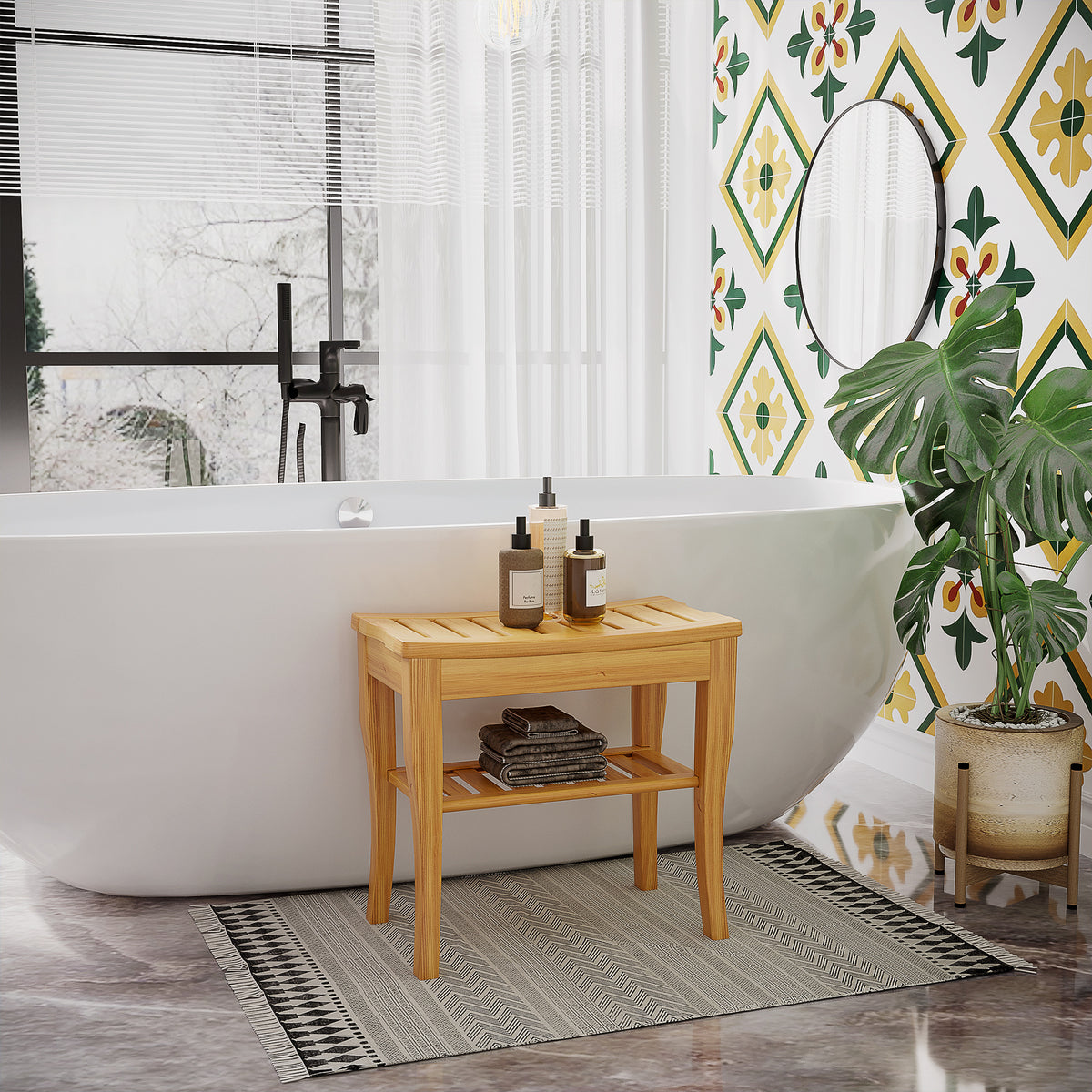 Long Bamboo Shower Bench Seat — product image 1