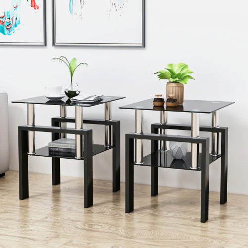 Set of 2 — Modern Tempered Glass Tea Table Coffee Table End Table — product image 1