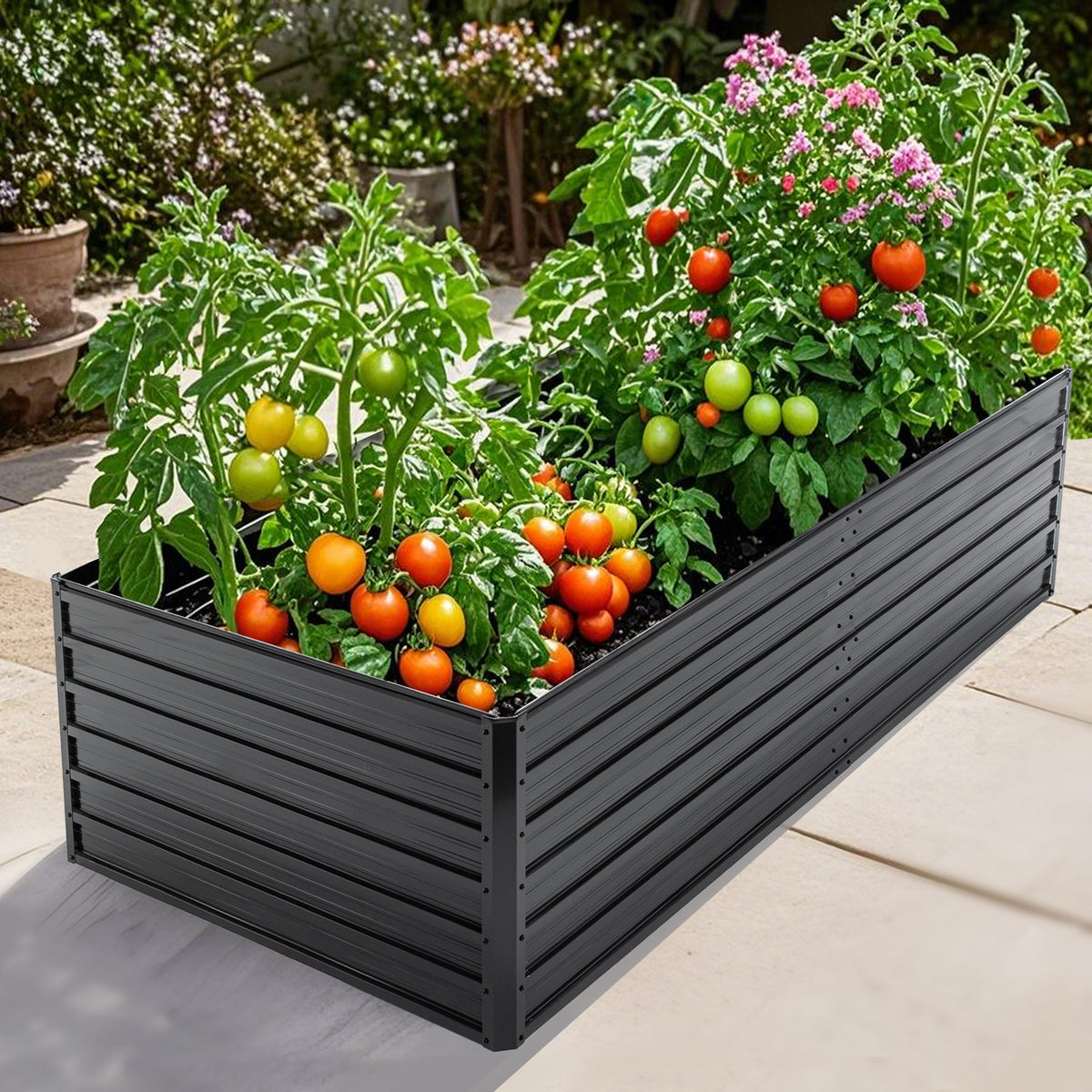 Metal Raised Garden Bed Outdoor 7.2x3.6x2 FT Galvanized Raised Garden Bed Kit,Vegetable Boxes-Rectangle Metal Flower Box,Large Planter Raised Beds Outdoor Garden For Planting,Fruit,Herb-Black — product image 1