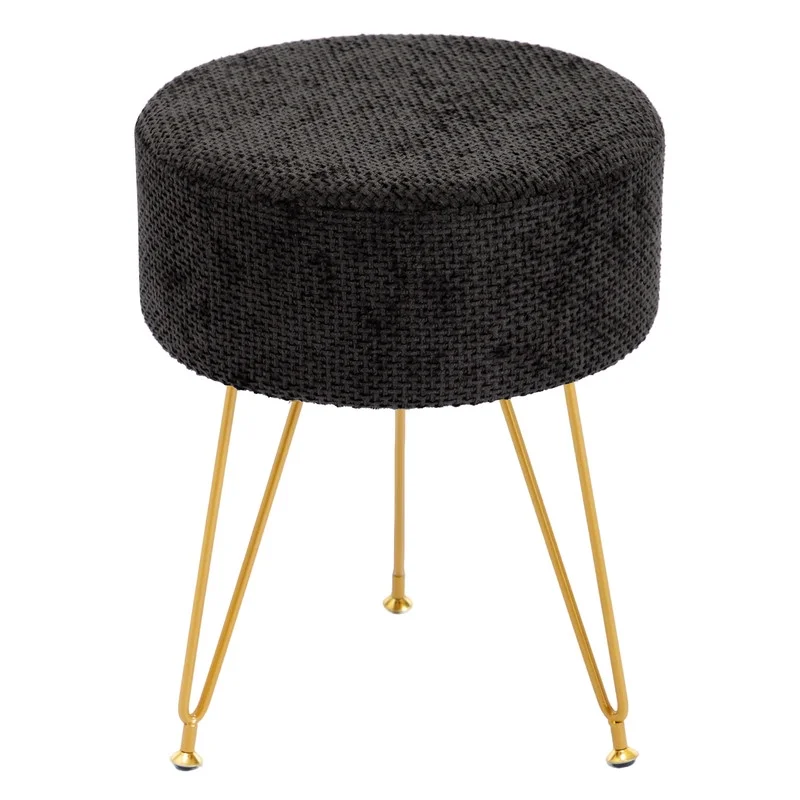 Round Low Stool, With Artificial Fur Seat Cover, Equipped With 3 Metal Legs, Suitable For Dressing Room, Living Room And Bedroom. — product image 3