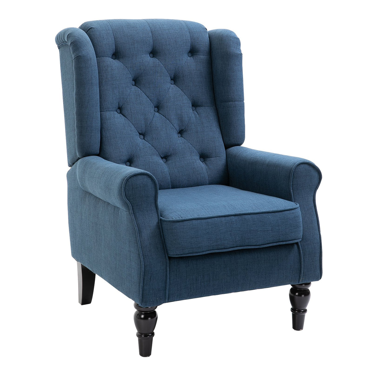 Fabric Tufted Club Accent Chair with Wooden Legs — Blue — product image 1