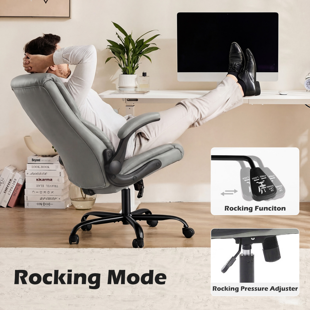 Office Computer Game Chair, High-backed Heavy-duty Workbench Chair, With Wheels, Flip-up Armrests, Adjustable Height, PU Rubber Material — product image 2