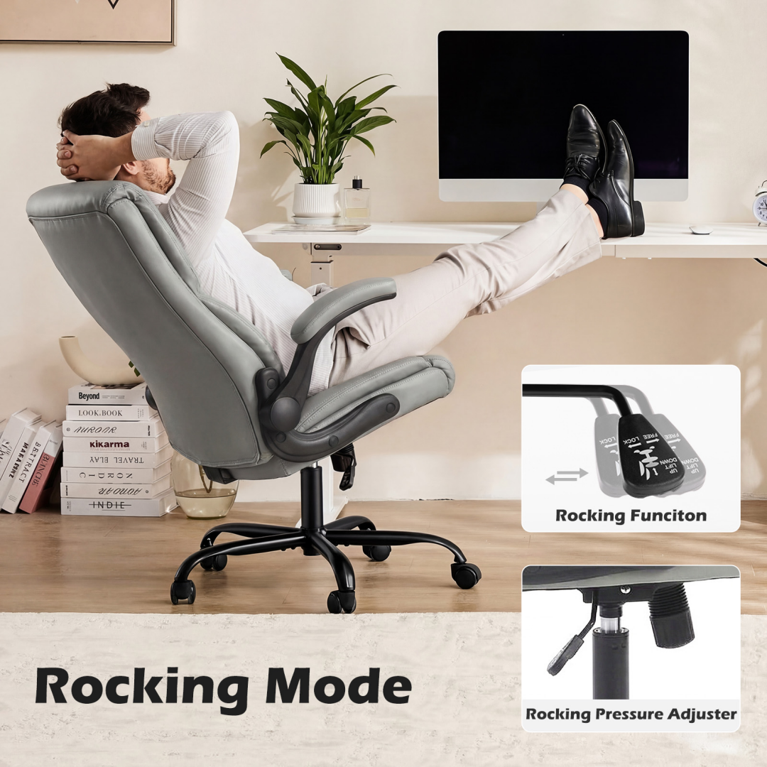 Office Computer Game Chair, High-backed Heavy-duty Workbench Chair, With Wheels, Flip-up Armrests, Adjustable Height, PU Rubber Material — product image 2
