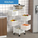 Rotating Kitchen Storage Shelf 5 Tier, Metal Fruit Vegetable Storage Basket Multi-Layer Vegetable Rack Storage Trolley On Wheels, Floor-Standing Basket For Kitchen Bathroom, Square — product image 3