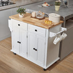 VEVOR Kitchen Island Cart With Solid Wood Top, 35.4 Width Mobile Carts With Storage Cabinet, Rolling Kitchen Table With Spice Rack, Towel Rack, And Drawer, Portable Islands On Wheels, White — product image 2