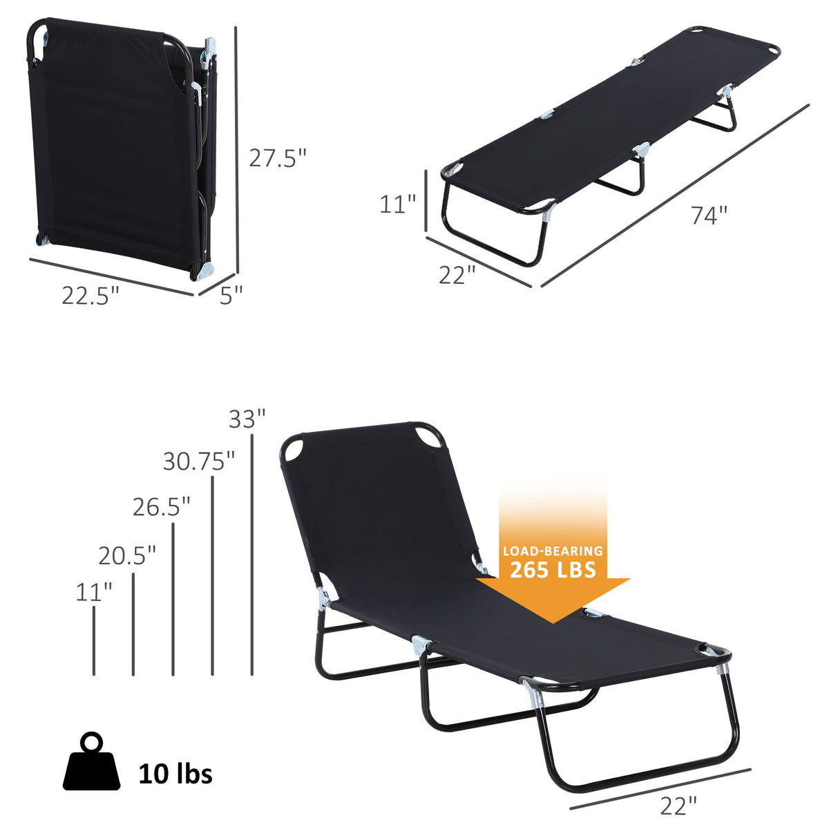 Folding Chaise Lounge Pool Chairs — Steel Frame for Beach — product image 3