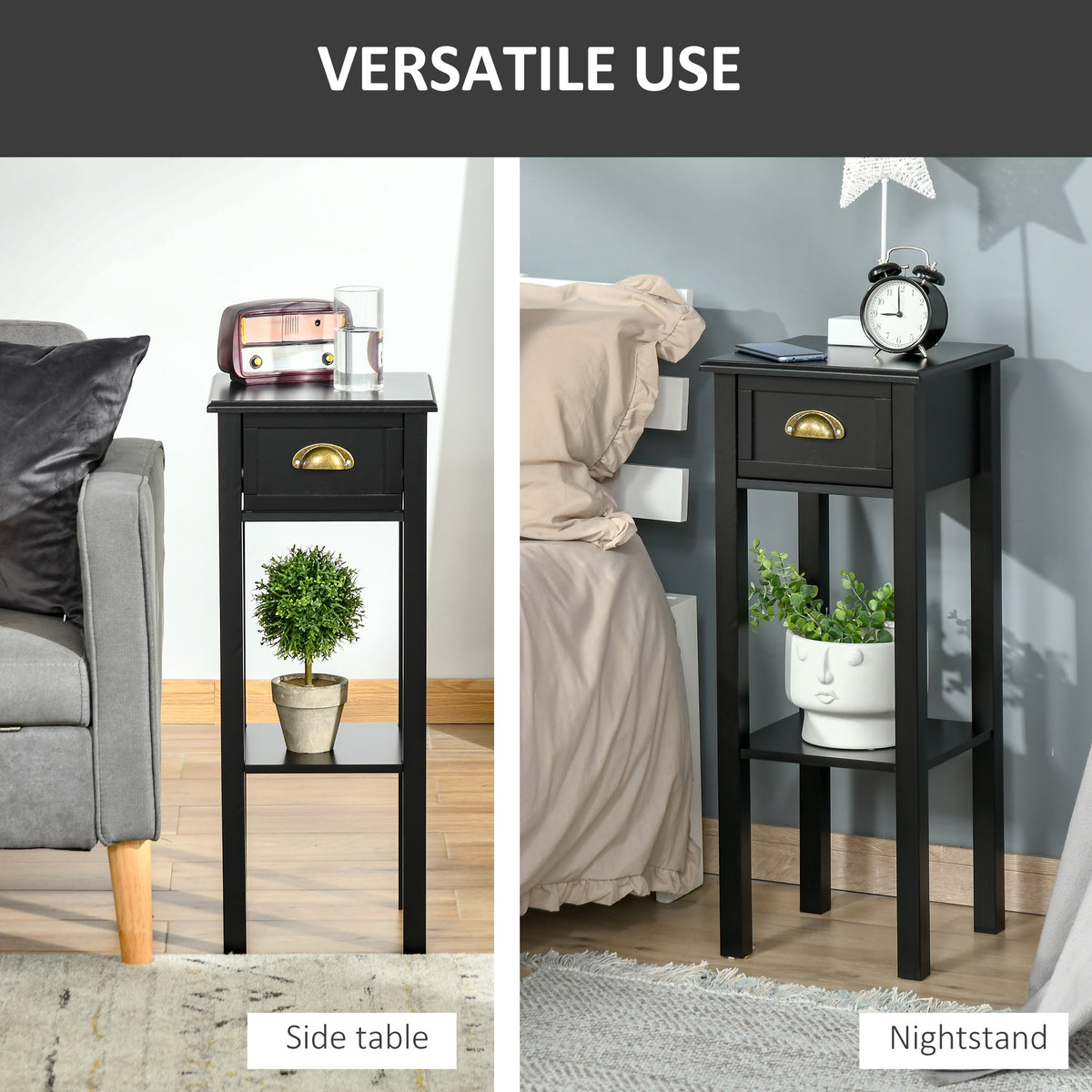 2-Tier Side Table with Drawer Shelf, End Table for Living Room Hallway, Black — product image 2