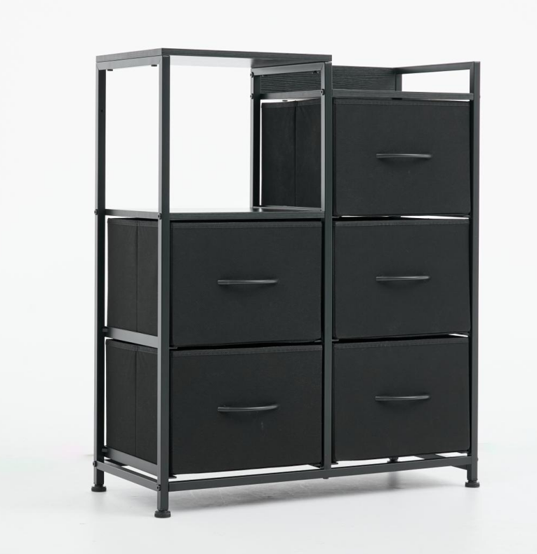 Five-Drawer Fabric-Paneled Wardrobe — Double-Layer Shelf Storage Cabinet — product image 1