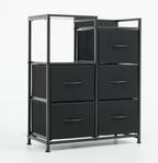 Five-Drawer Fabric-Paneled Wardrobe — Double-Layer Shelf Storage Cabinet — product image 1
