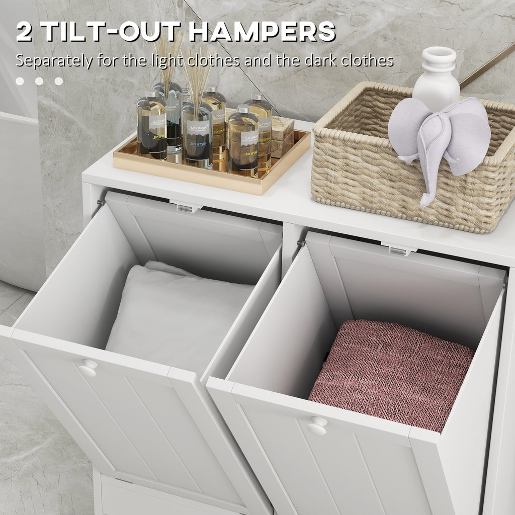 Tilt-Out Laundry Storage Cabinet with 2 Compartment Hampers — product image 3