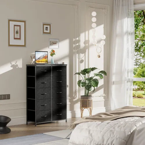 Bedside Table For Bedroom With 10 Fabric Drawers Storage Cabinet Steel Frame Closet For Clothes Storage Display Cabinet — product image 3