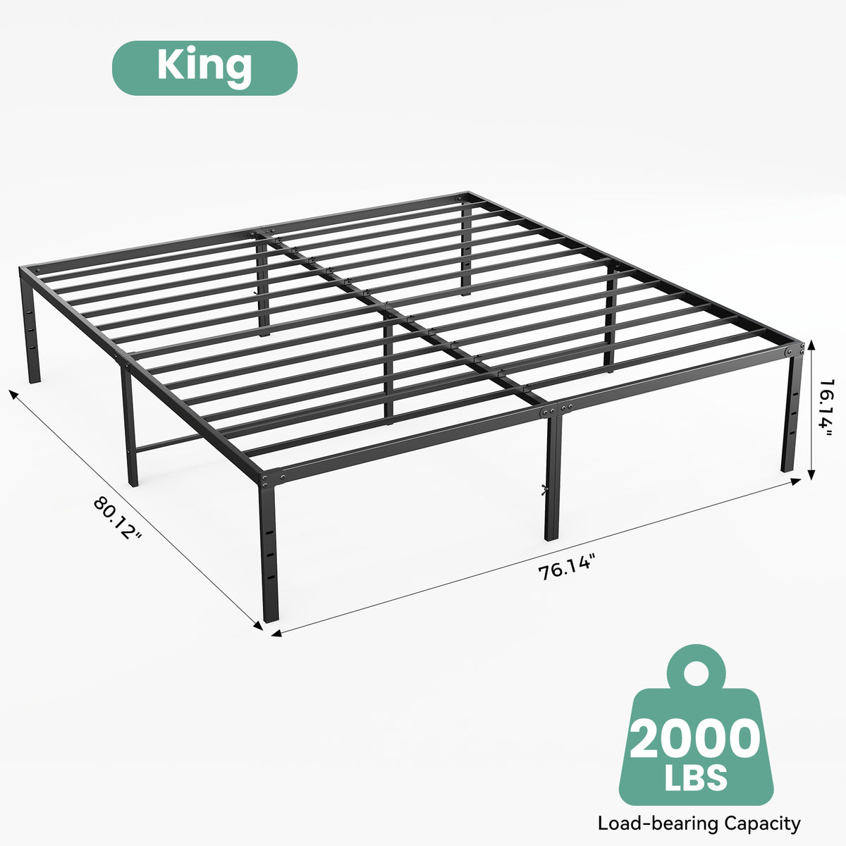 Queen steel platform bed frame — view 2