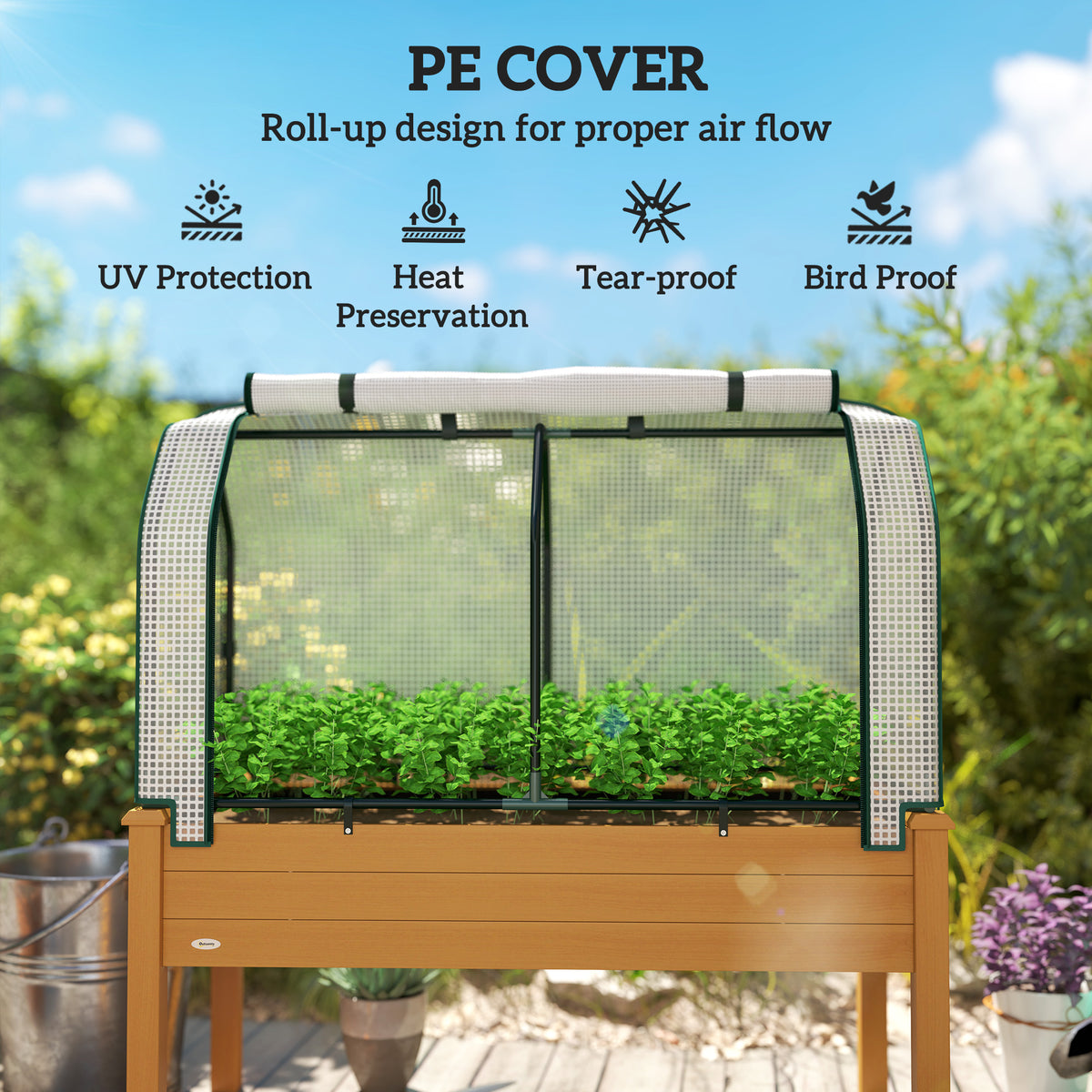 Raised Garden Bed with Pe Greenhouse Cover Outdoor Planter Box for Herbs and Vegetables — — product image 2