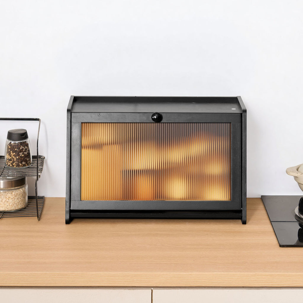 Bread Box For Kitchen Counter Large Capacity Bamboo Storage Container Black — product image 1