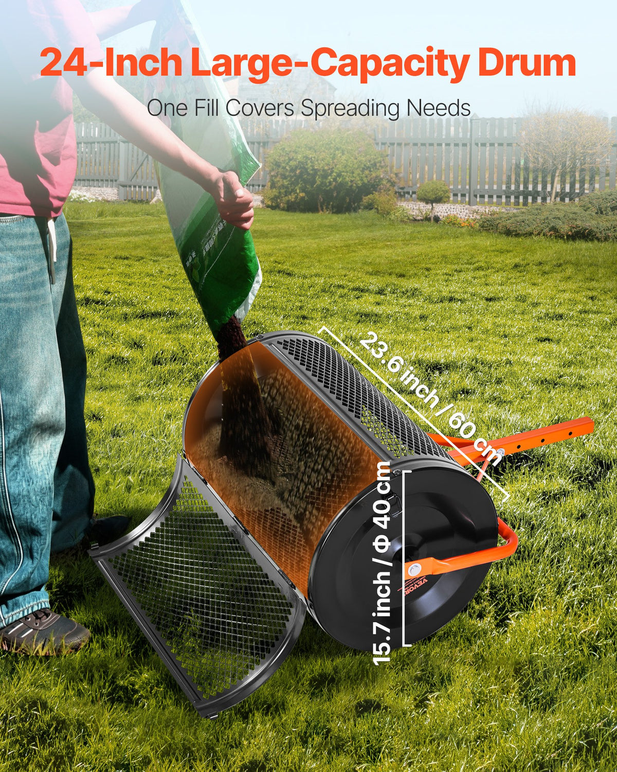 Compost Spreader, 24 In Wide Peat Moss Spreader With T Shaped Handle, 3 Heights Adjustable, Powder-Coated Steel Garden Peat Moss Roller, Heavy Duty Grass Seed Spreaders For Planting Seeding — product image 2