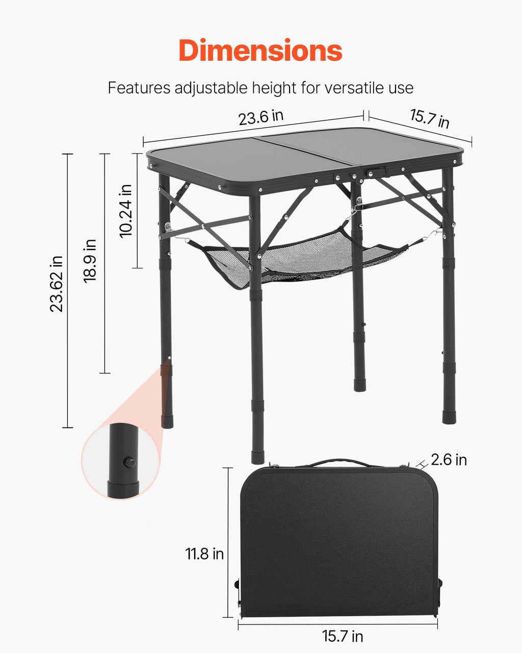 2ft Folding Portable Camping Table Aluminum Outdoor Table Adjustable Height — product image 3