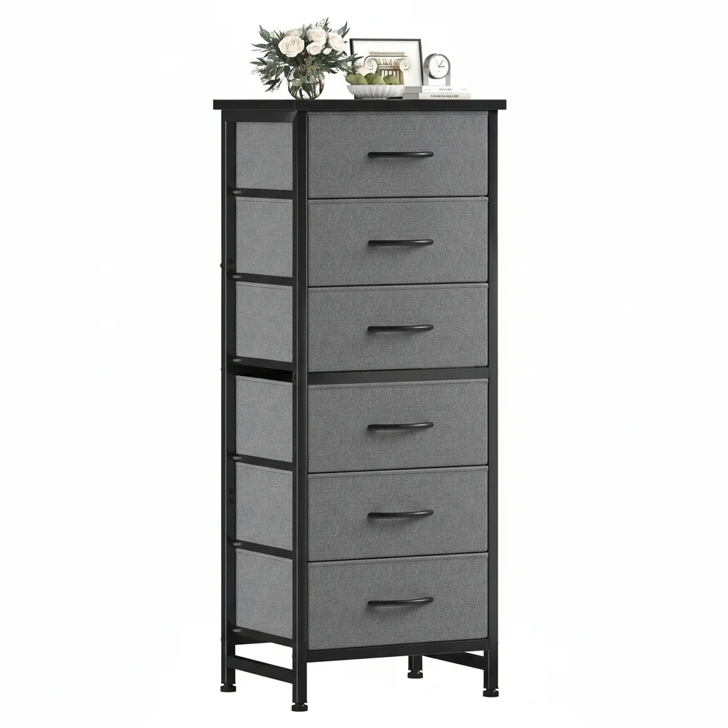 High Cabinet-style Storage Cabinet, Equipped With 6 Fabric Drawers, Metal Frame With Cross-bracing Rods, Anti-toppling Design, And Wooden Tabletop — product image 3