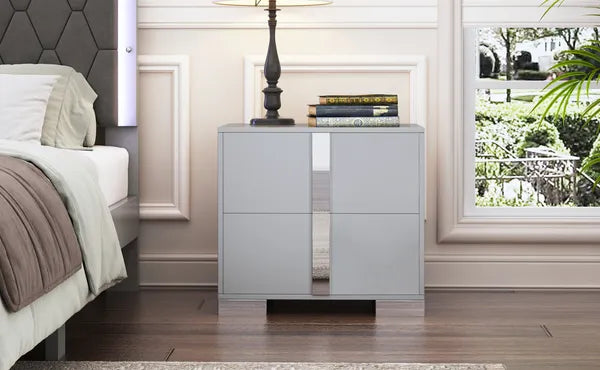 Elegant Nightstand with Metal Foot — Mirrored Bedside Table with 2 Drawers for Bedroom — product image 2