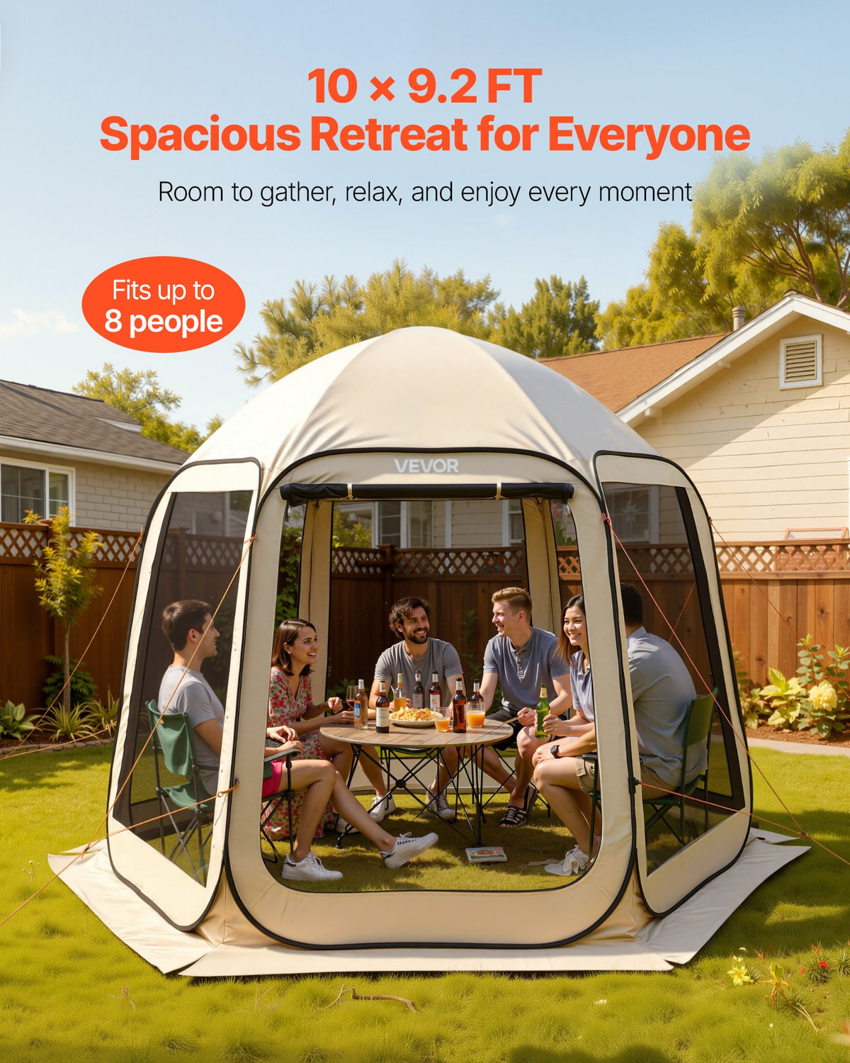 Screen House Tent, 10 X 9.2 Ft, 4-8 Person Pop Up Screen Tent, Portable Screened In Canopy With Carry Bag, Netting Sides, Ground Stakes, For Garden, Patio, Backyard, Outdoor Activities, Beige — product image 3