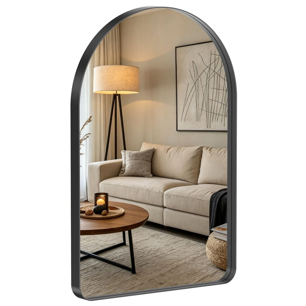 Arched Wall Mirror For Bathroom Over Sink, Arched Rounded Rectangle, Modern Vanity Mirror With Matte Metal Deep Frame, For Home Decor, Living Room — product image 2