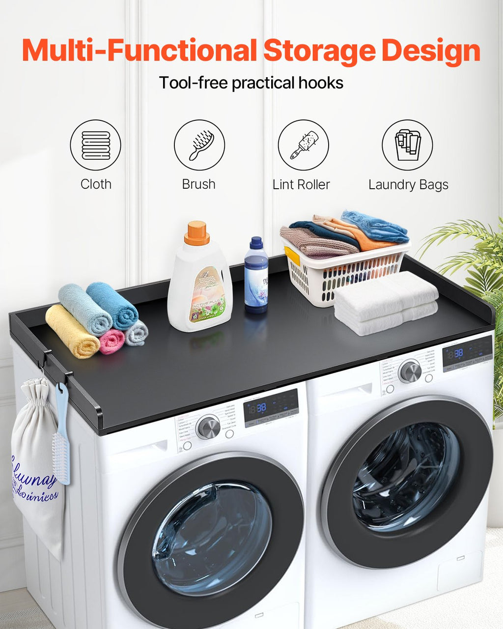 Washer Dryer Countertop, 54" X 27" Wooden Washer And Dryer Countertop, Water-Resistant Laundry Machine Topper Cover With Anti-Slip Pads, For Laundry Room Organization And Storage, Black — product image 3