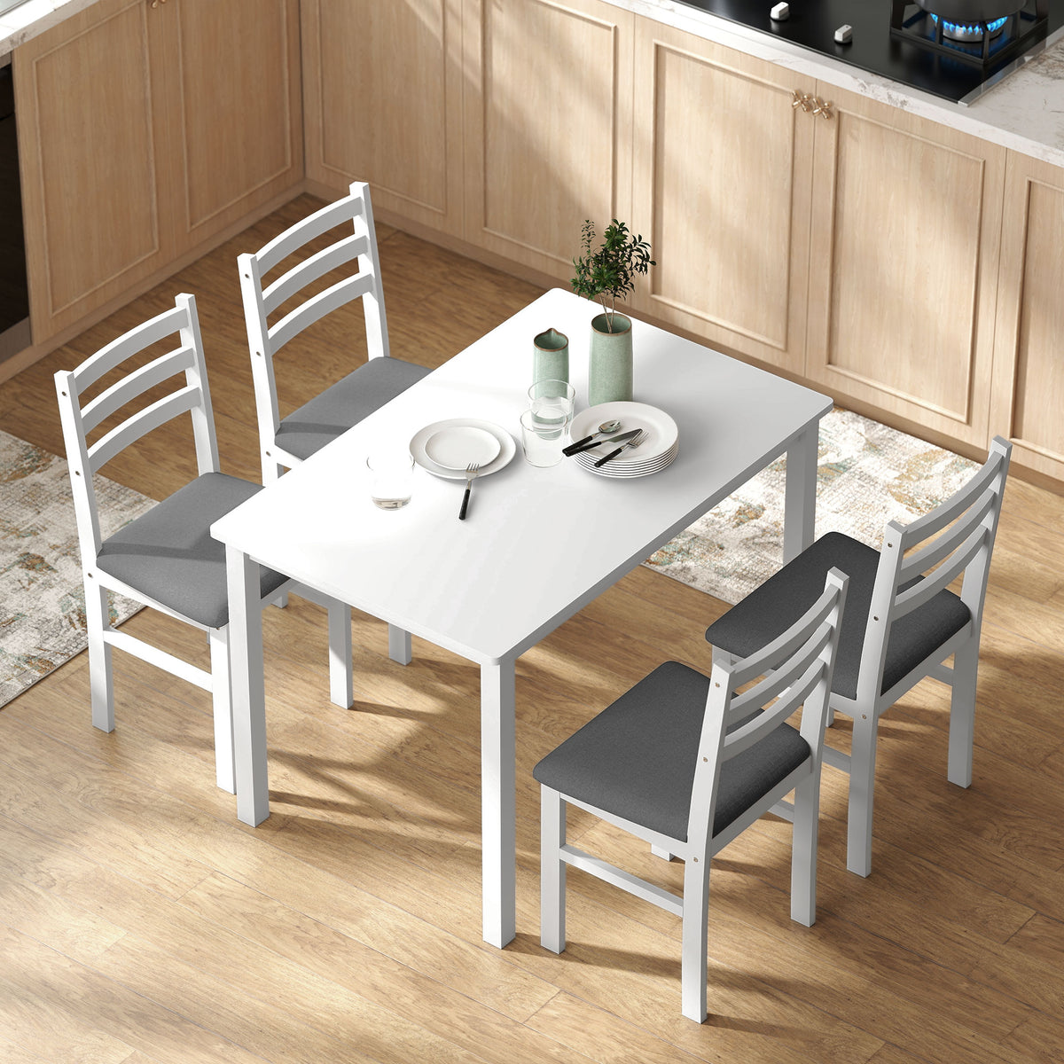 5-Piece Small Kitchen Table Set for 4 — Farmhouse Dining Table Set with Upholstered Chairs — product image 2