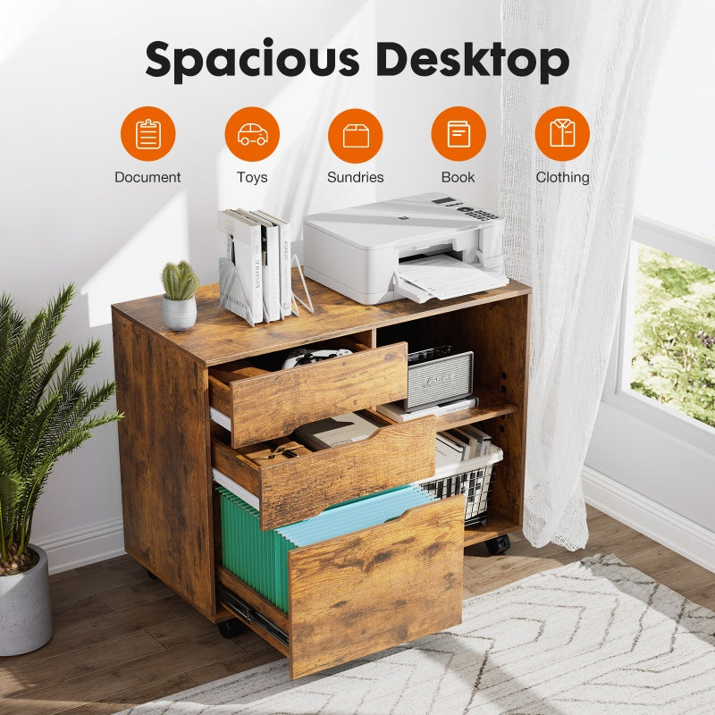 3 Drawer Mobile Rolling Lateral File Cabinet For Home Office And Kids Room — product image 2