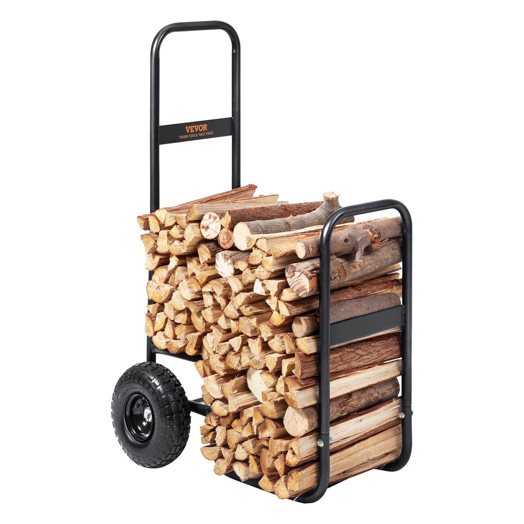 Firewood Log Cart, 250 Lbs Load Capacity, Outdoor And Indoor Wood Rack Storage Mover With Pneumatic Rubber Wheels, Heavy Duty Steel Dolly Hauler, Firewood Carrier For Fireplace, Fire Pit, Black — product image 3