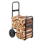 Firewood Log Cart, 250 Lbs Load Capacity, Outdoor And Indoor Wood Rack Storage Mover With Pneumatic Rubber Wheels, Heavy Duty Steel Dolly Hauler, Firewood Carrier For Fireplace, Fire Pit, Black — product image 3