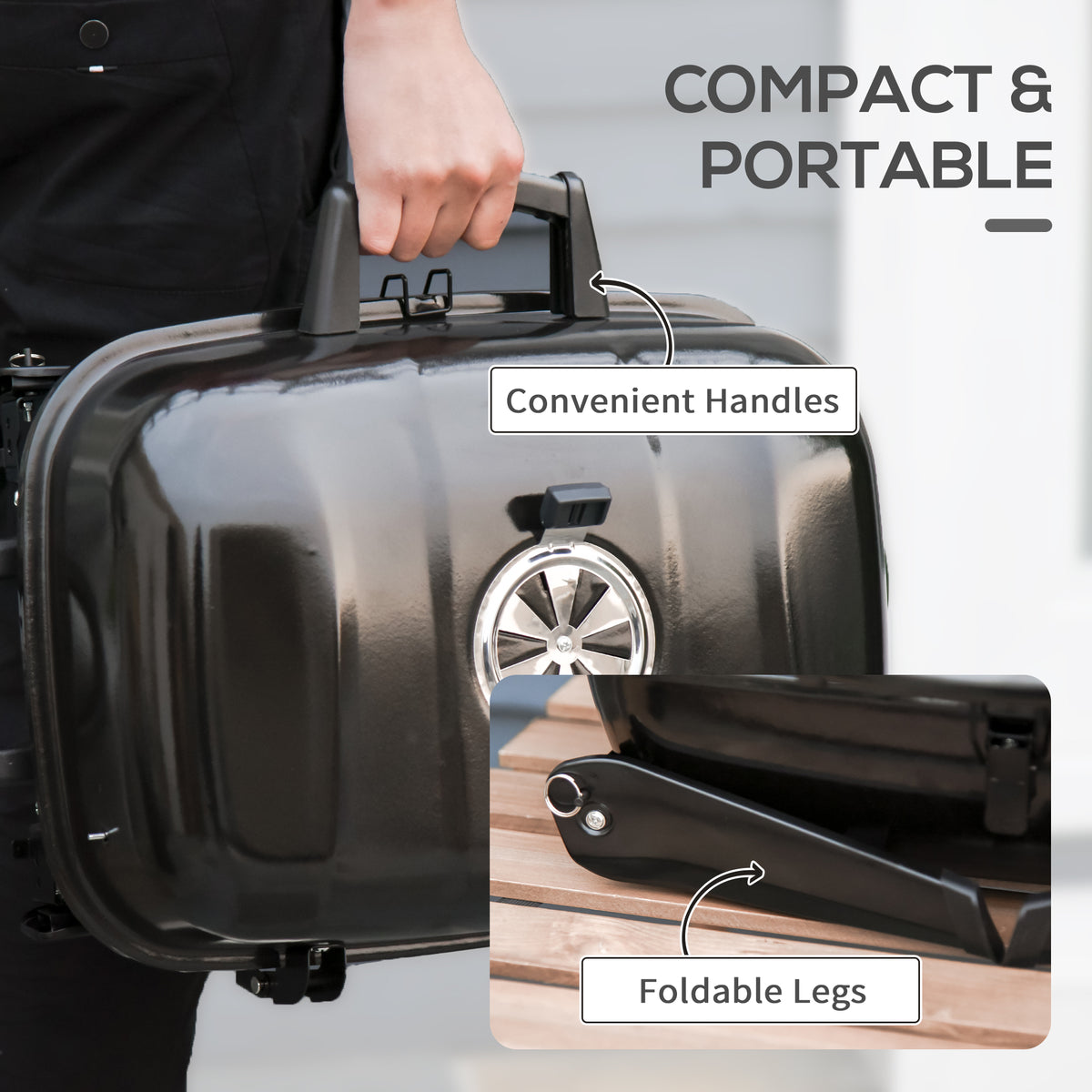 14" Portable Grill, Small Charcoal Grill for Outdoor Cooking, BBQ, Camping, Enamel Coated, Folding Legs, Black — product image 2