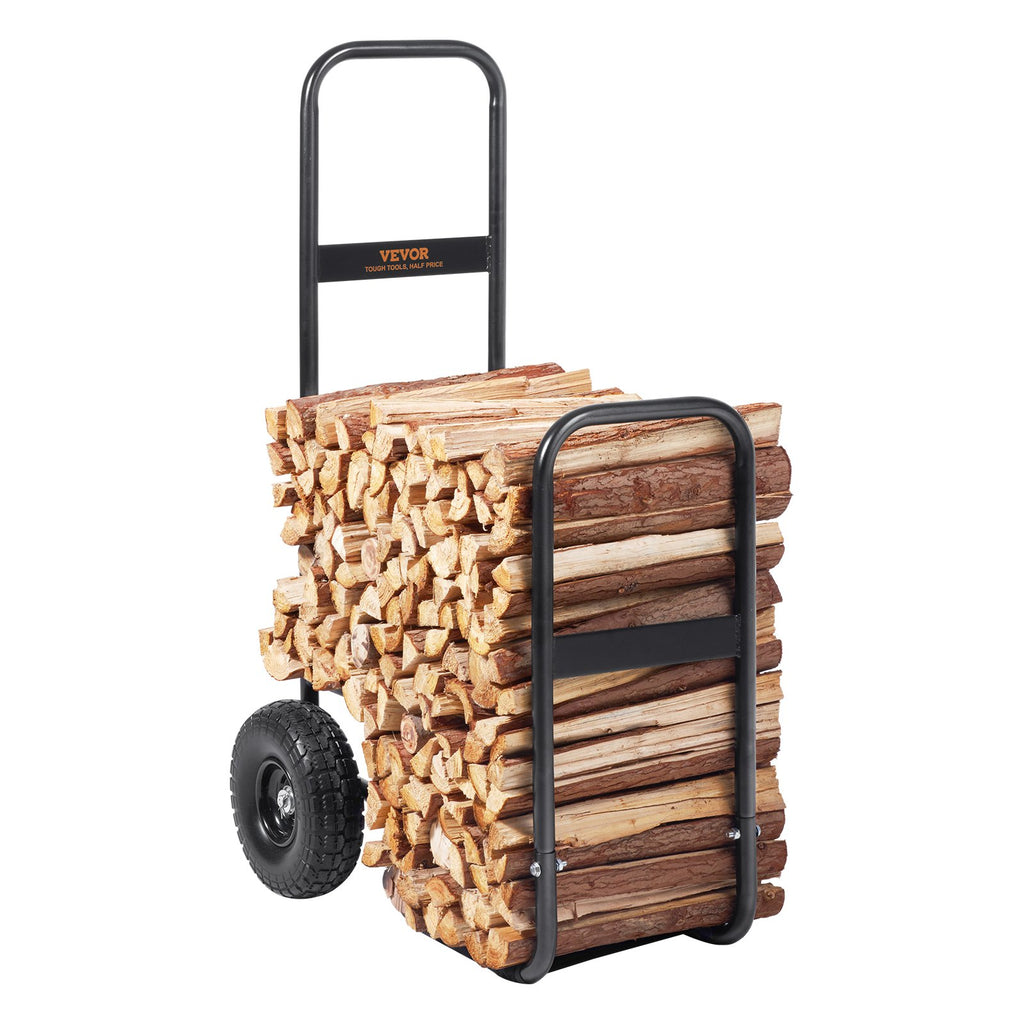 Firewood Log Cart, 250 Lbs Capacity, Outdoor And Indoor Wood Rack Storage Mover With PU Wheels  Waterproof Cloth, Heavy Duty Steel Dolly Hauler, Firewood Carrier For Fireplace, Fire Pit, Black — product image 1