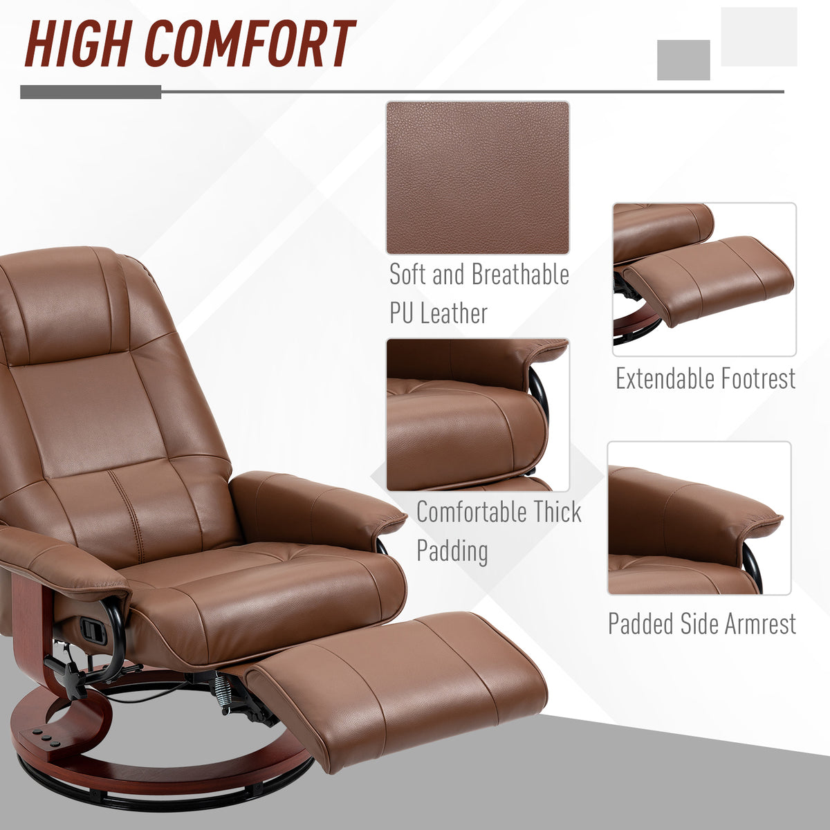 Swivel Recliner Chair — Pu Leather Reclining Armchair with Retractable Footrest — product image 2