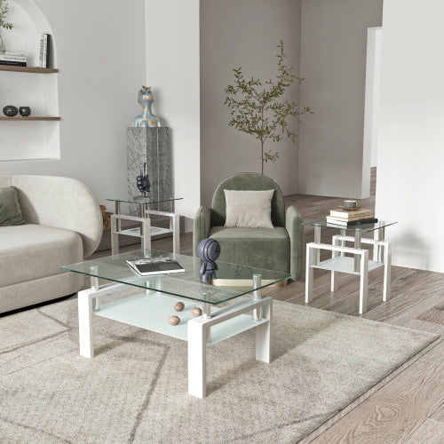Set of 2 — Modern Tempered Glass Tea Table Coffee Table End Table — product image 2