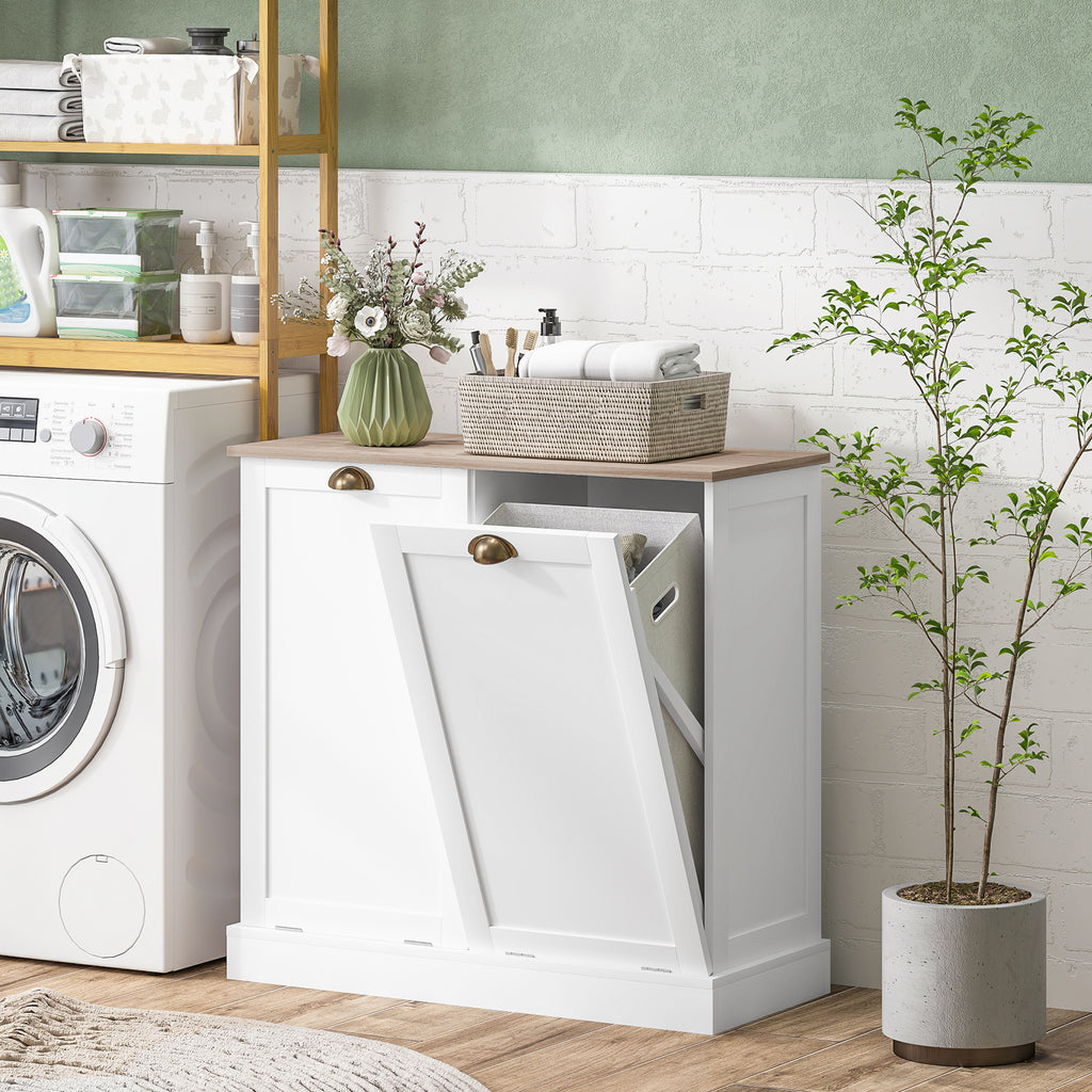 White dual tilt-out laundry hamper cabinet