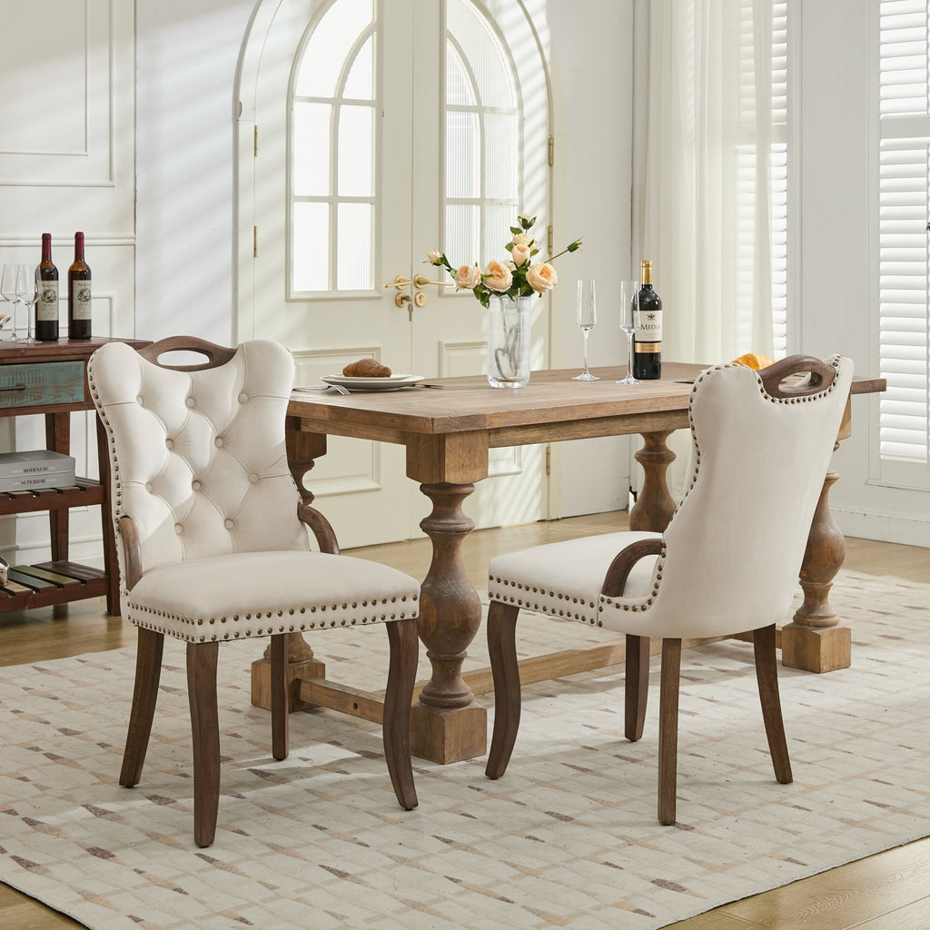 Velvet Dining Chair with Handmade Tufted Trim — Solid Wood Handles on Top and Sides — product image 1