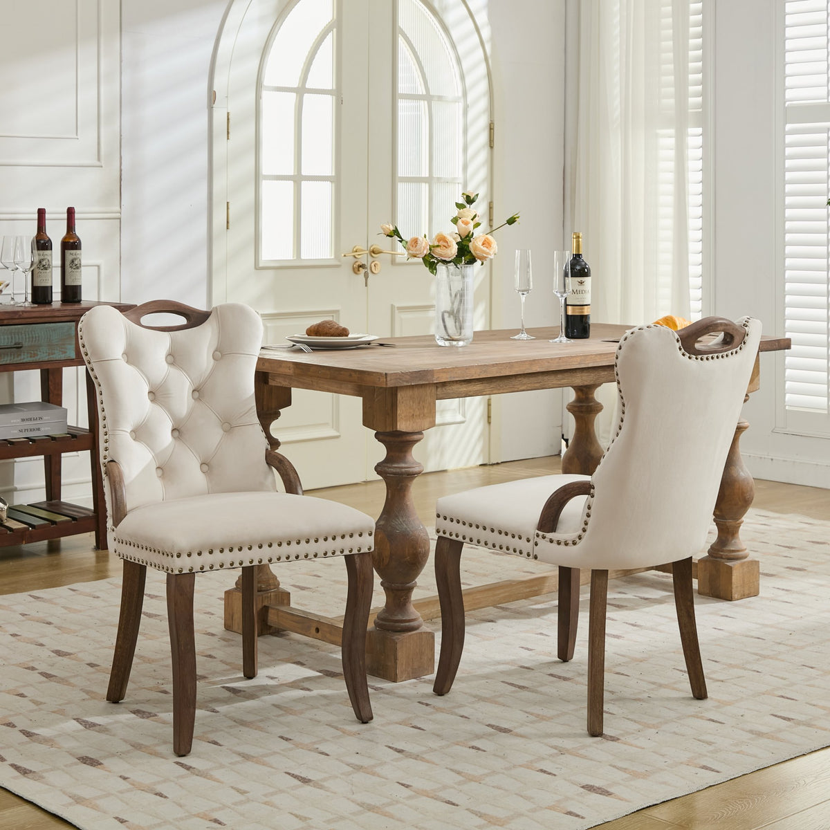 Velvet Dining Chair with Handmade Tufted Trim — Solid Wood Handles on Top and Sides — product image 1