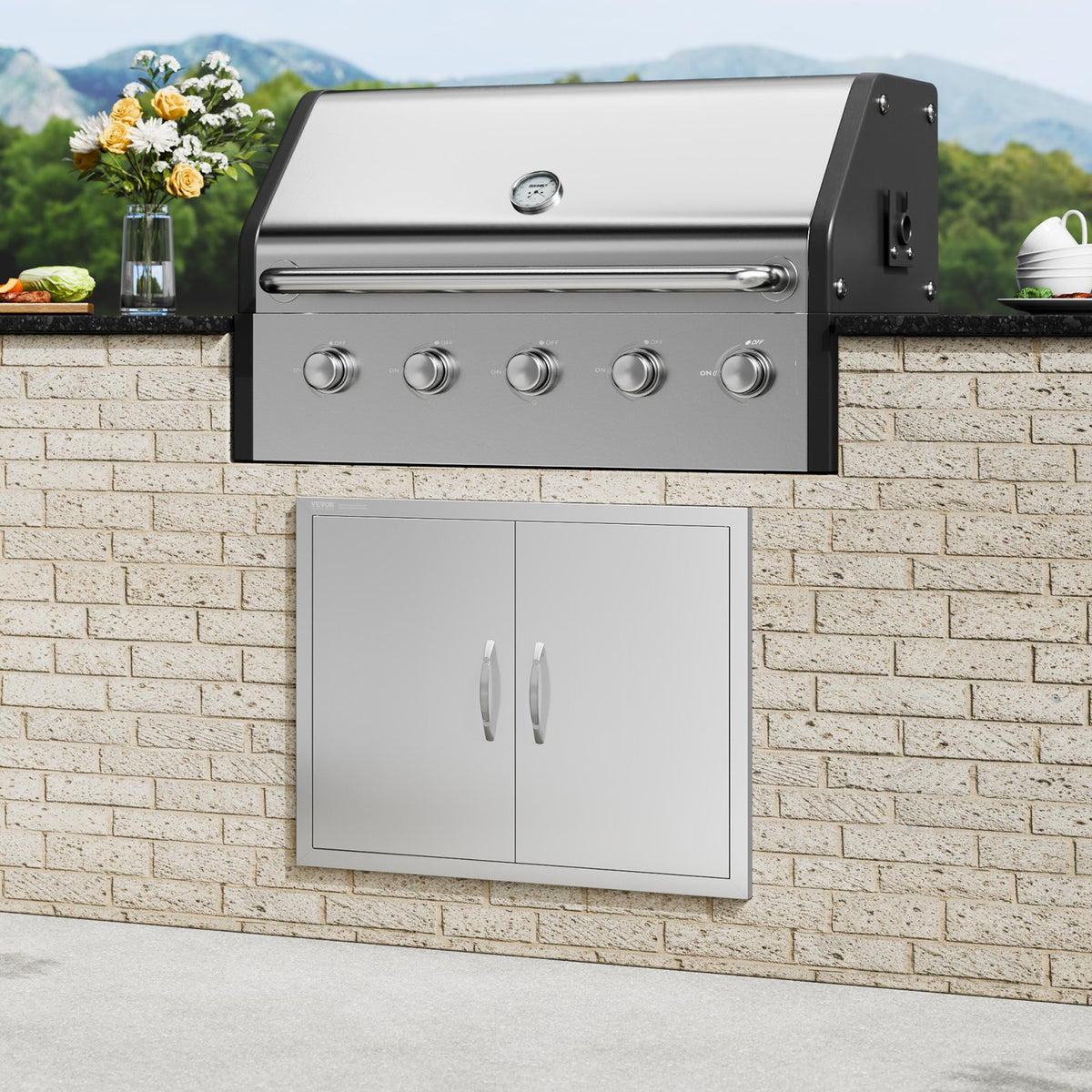 BBQ Access Door, 31W X 24H Inch Double Outdoor Kitchen Door, Stainless Steel Flush Mount Door, Double Wall Vertical Door With Handles And Hooks, For BBQ Island, Grilling Station, Outside Cabinet — product image 1