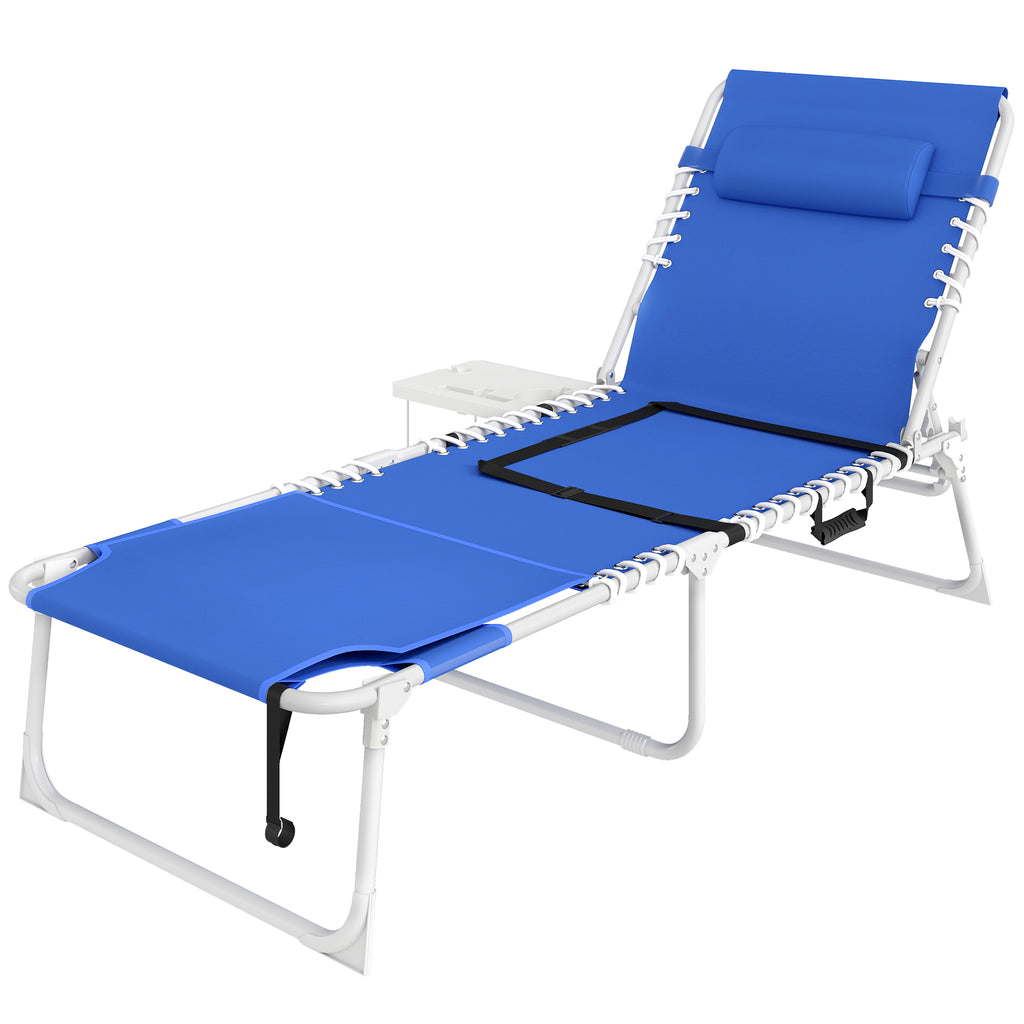 Tanning Chair with Face Hole and Side Table, 5-Position Folding Outdoor Chaise Lounge Chair, Navy Blue — product image 1