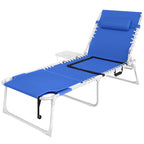 Tanning Chair with Face Hole and Side Table, 5-Position Folding Outdoor Chaise Lounge Chair, Navy Blue — product image 1