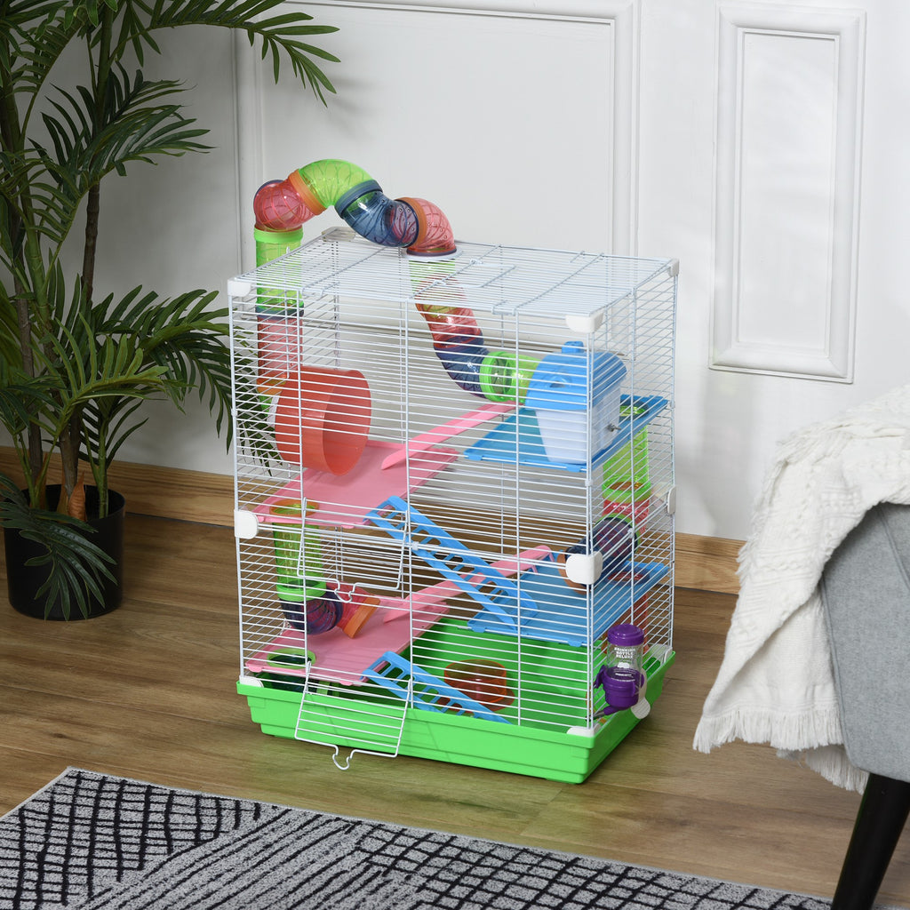 5 Tiers Hamster Cage Portable Animal Travel Carrier w/ Exercise Wheels Tube — product image 2