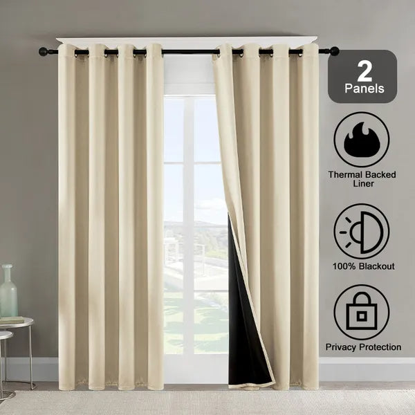 Polyester Grommets Thermal Insulated With Coated Lining 52 In. W X 84 In. L Indoor Blackout Curtains Set Of 2 — product image 1