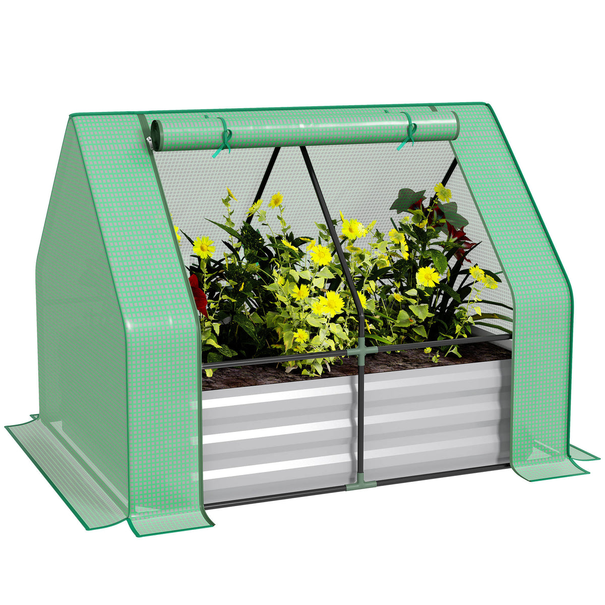 4 x 3ft Metal Planter Box with Mini Greenhouse, Galvanized Raised Garden Bed with Cover for Herbs and Vegetables, Small Greenhouse for Patio Garden Balcony, Green and Gray — product image 1