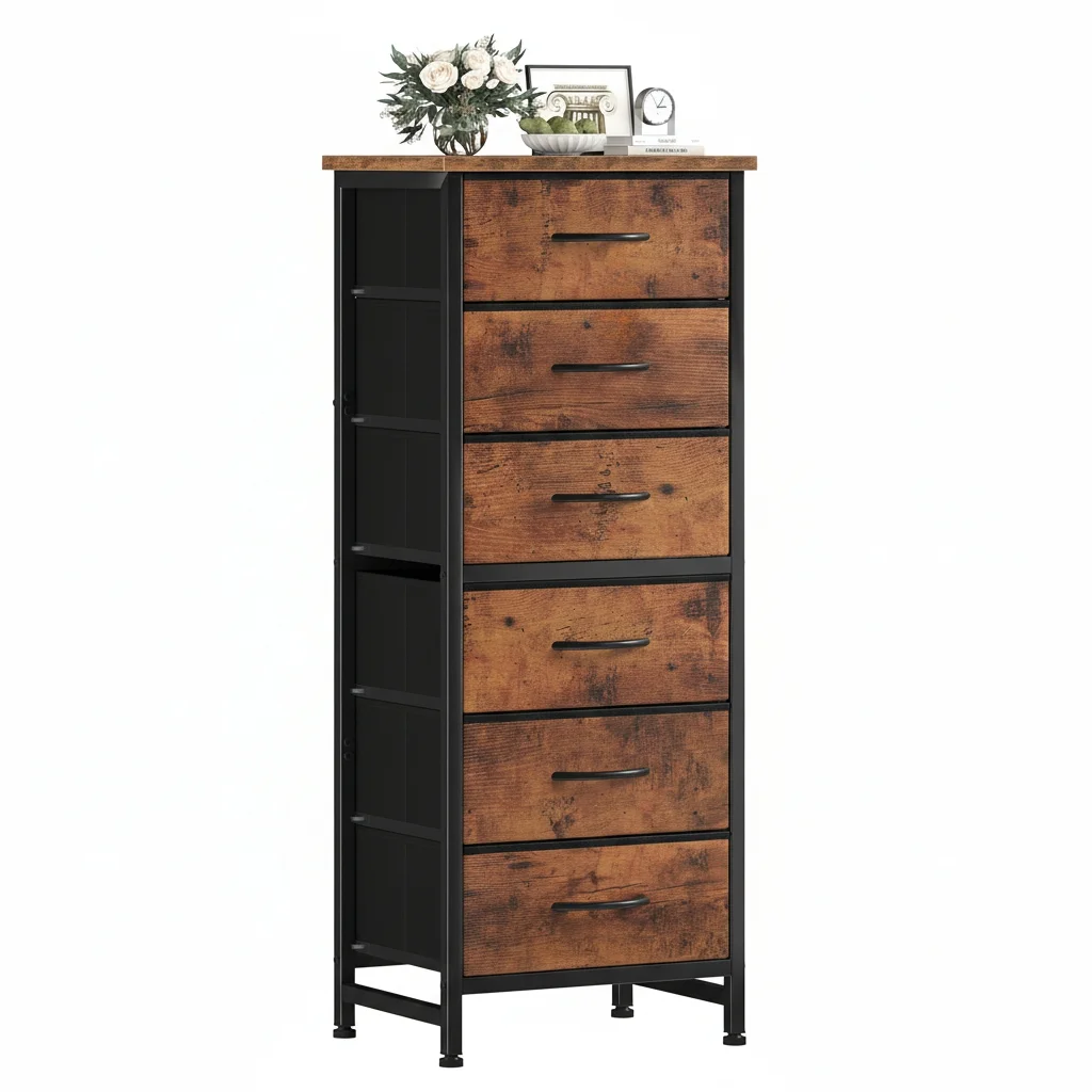 High Cabinet-style Storage Cabinet, Equipped With 6 Fabric Drawers, Metal Frame With Cross-bracing Rods, Anti-toppling Design, And Wooden Tabletop — product image 2